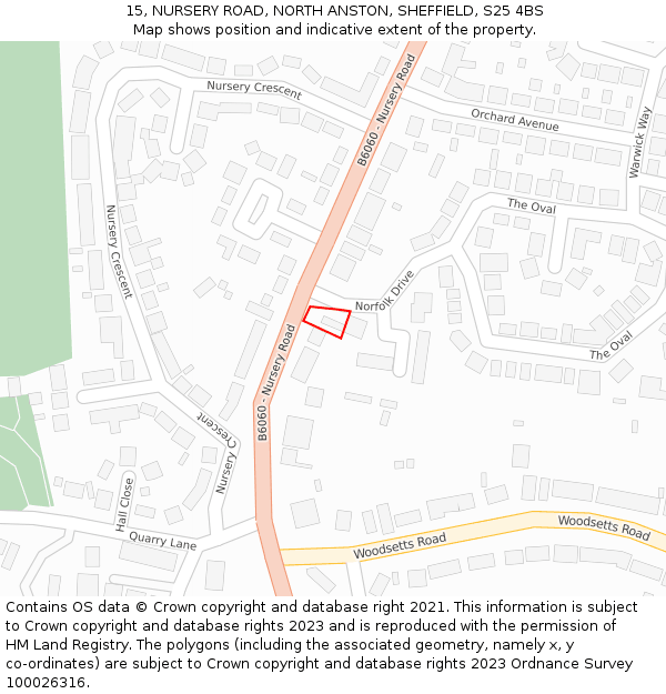 15, NURSERY ROAD, NORTH ANSTON, SHEFFIELD, S25 4BS: Location map and indicative extent of plot