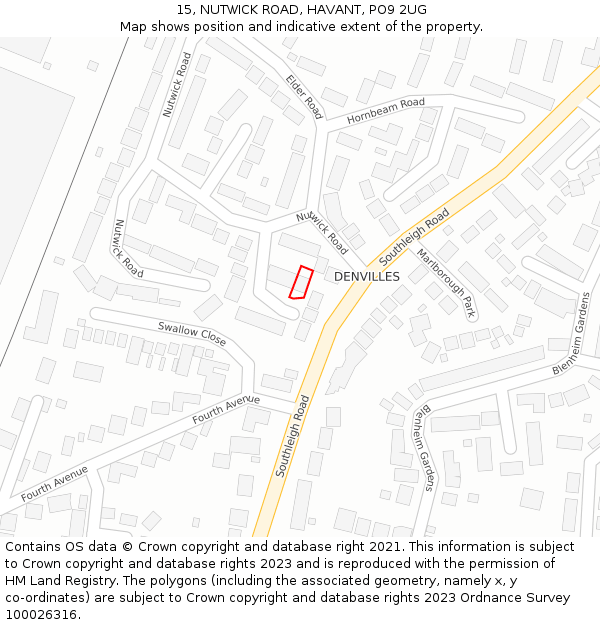 15, NUTWICK ROAD, HAVANT, PO9 2UG: Location map and indicative extent of plot