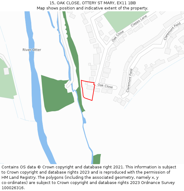15, OAK CLOSE, OTTERY ST MARY, EX11 1BB: Location map and indicative extent of plot