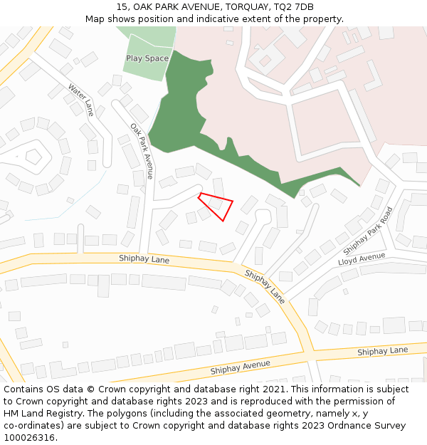 15, OAK PARK AVENUE, TORQUAY, TQ2 7DB: Location map and indicative extent of plot