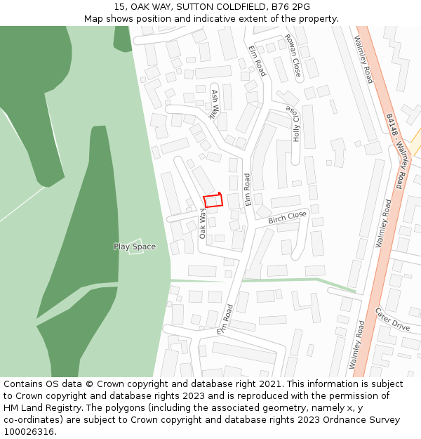 15, OAK WAY, SUTTON COLDFIELD, B76 2PG: Location map and indicative extent of plot