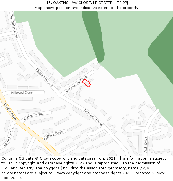 15, OAKENSHAW CLOSE, LEICESTER, LE4 2RJ: Location map and indicative extent of plot