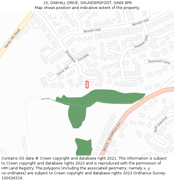 15, OAKHILL DRIVE, SAUNDERSFOOT, SA69 9PR: Location map and indicative extent of plot