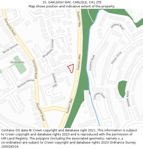 15, OAKLEIGH WAY, CARLISLE, CA1 2TE: Location map and indicative extent of plot