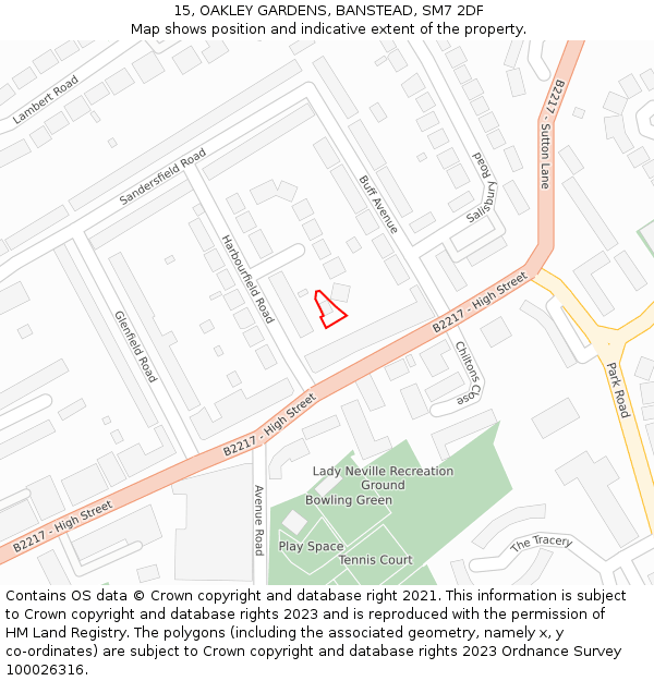 15, OAKLEY GARDENS, BANSTEAD, SM7 2DF: Location map and indicative extent of plot