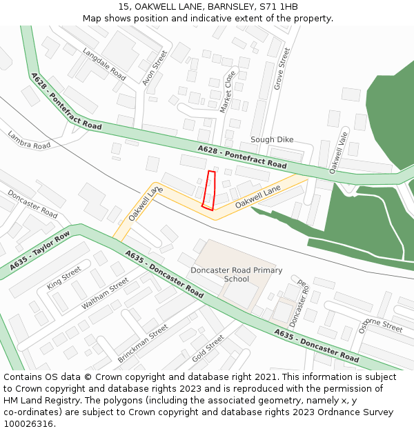 15, OAKWELL LANE, BARNSLEY, S71 1HB: Location map and indicative extent of plot