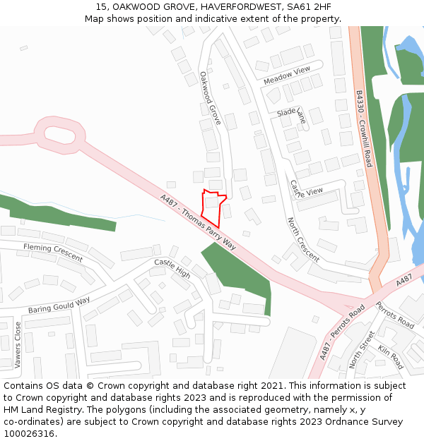 15, OAKWOOD GROVE, HAVERFORDWEST, SA61 2HF: Location map and indicative extent of plot