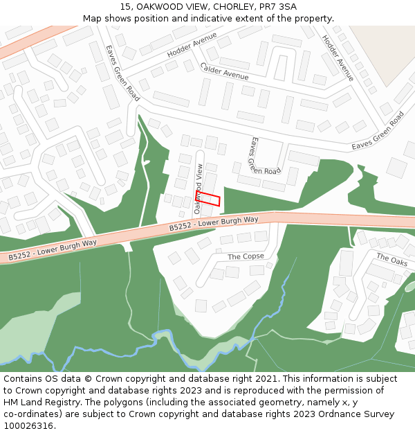 15, OAKWOOD VIEW, CHORLEY, PR7 3SA: Location map and indicative extent of plot