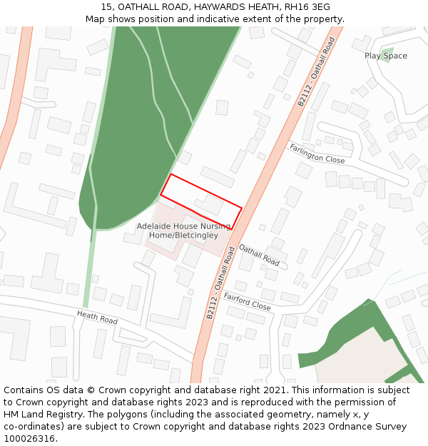 15, OATHALL ROAD, HAYWARDS HEATH, RH16 3EG: Location map and indicative extent of plot