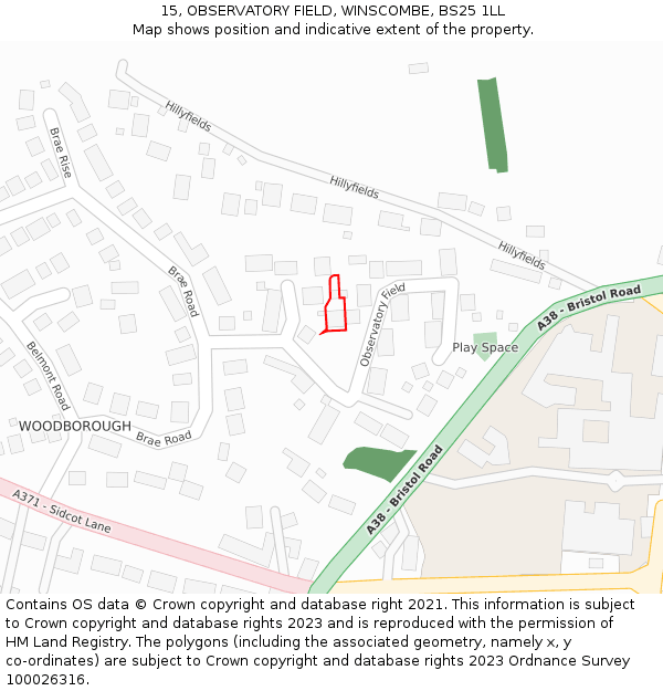 15, OBSERVATORY FIELD, WINSCOMBE, BS25 1LL: Location map and indicative extent of plot