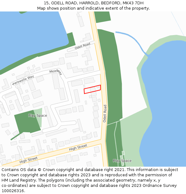 15, ODELL ROAD, HARROLD, BEDFORD, MK43 7DH: Location map and indicative extent of plot