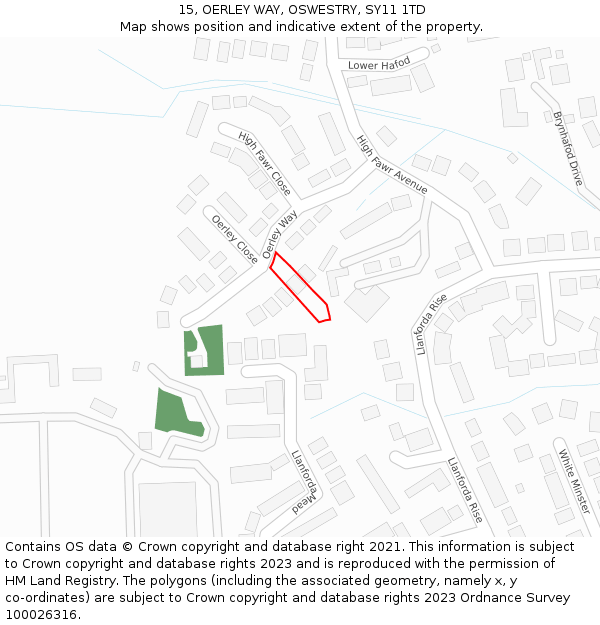 15, OERLEY WAY, OSWESTRY, SY11 1TD: Location map and indicative extent of plot