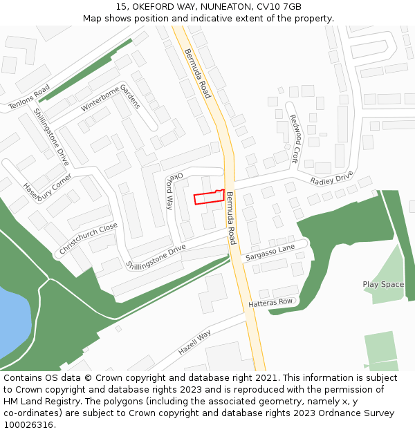 15, OKEFORD WAY, NUNEATON, CV10 7GB: Location map and indicative extent of plot