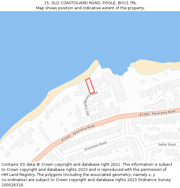 15, OLD COASTGUARD ROAD, POOLE, BH13 7RL: Location map and indicative extent of plot