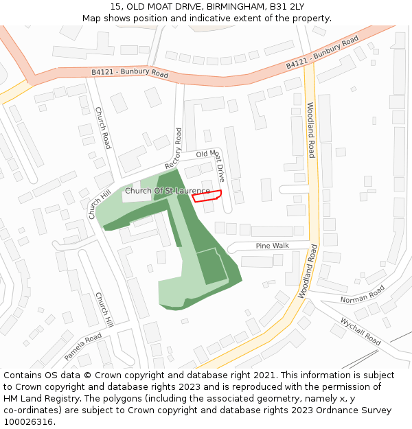 15, OLD MOAT DRIVE, BIRMINGHAM, B31 2LY: Location map and indicative extent of plot