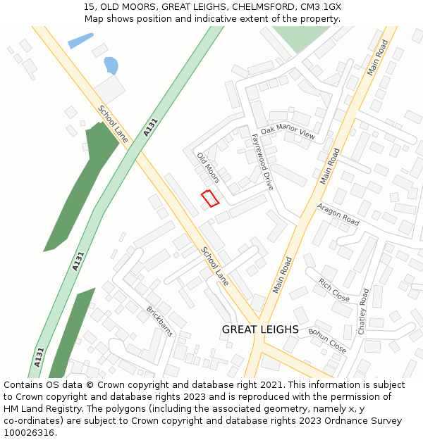 15, OLD MOORS, GREAT LEIGHS, CHELMSFORD, CM3 1GX: Location map and indicative extent of plot