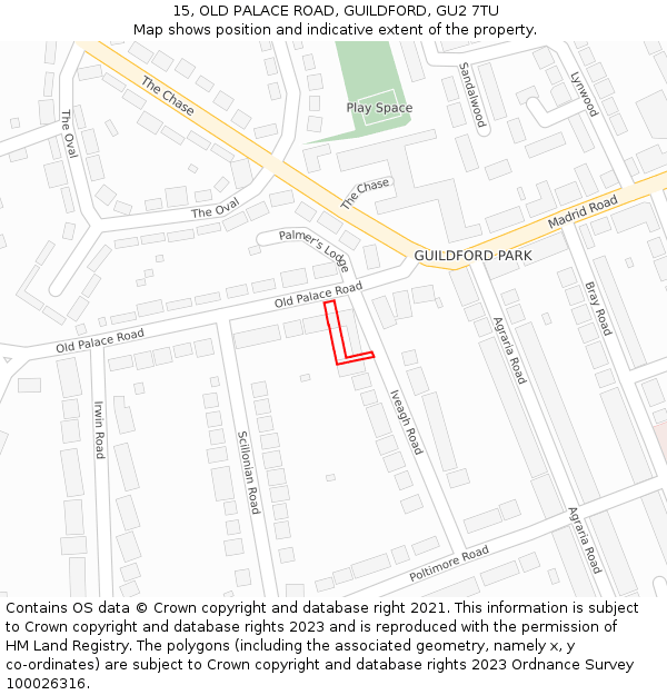 15, OLD PALACE ROAD, GUILDFORD, GU2 7TU: Location map and indicative extent of plot