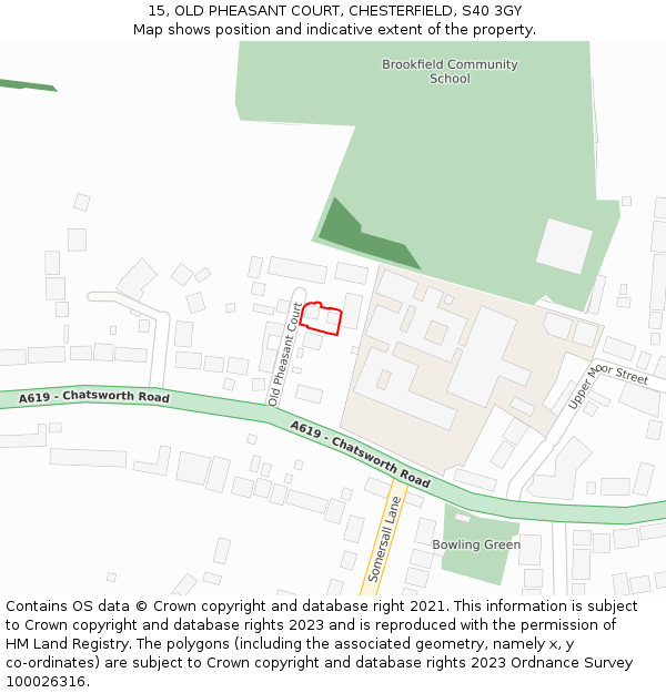 15, OLD PHEASANT COURT, CHESTERFIELD, S40 3GY: Location map and indicative extent of plot