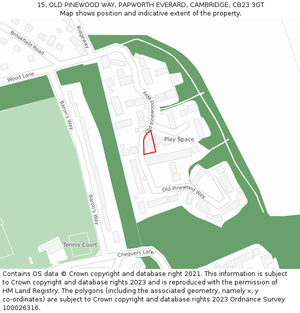 15, OLD PINEWOOD WAY, PAPWORTH EVERARD, CAMBRIDGE, CB23 3GT: Location map and indicative extent of plot