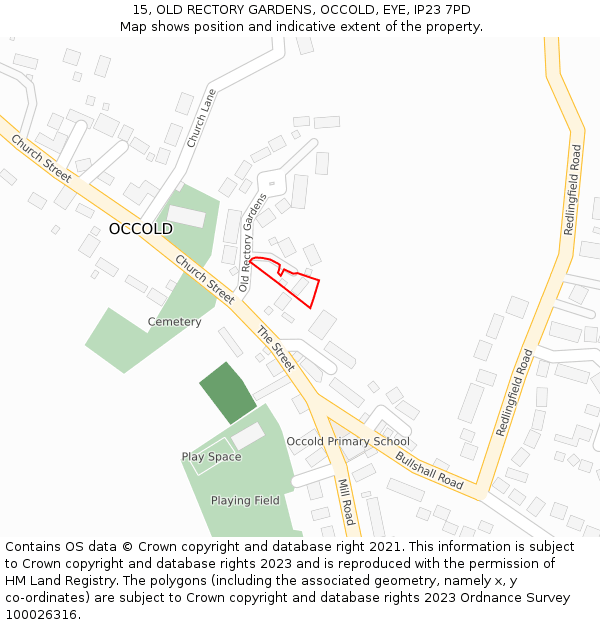 15, OLD RECTORY GARDENS, OCCOLD, EYE, IP23 7PD: Location map and indicative extent of plot