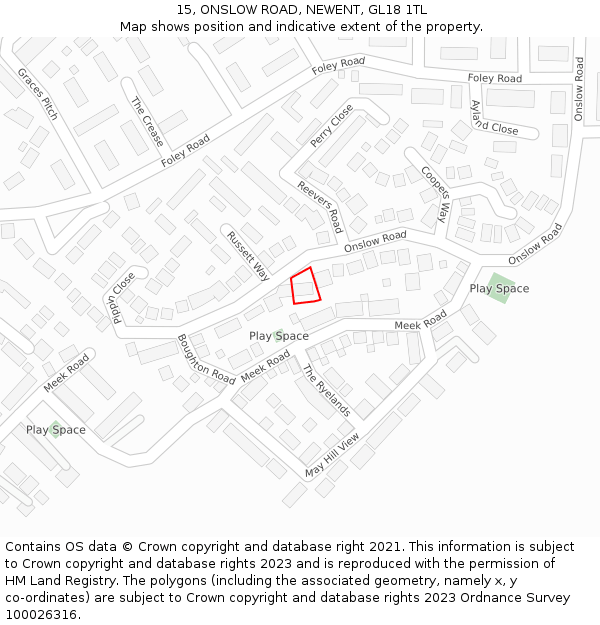 15, ONSLOW ROAD, NEWENT, GL18 1TL: Location map and indicative extent of plot