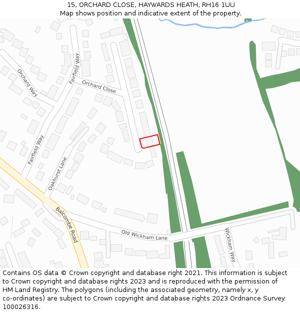 15, ORCHARD CLOSE, HAYWARDS HEATH, RH16 1UU: Location map and indicative extent of plot