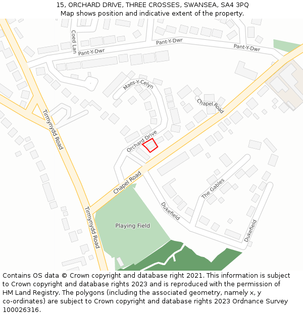 15, ORCHARD DRIVE, THREE CROSSES, SWANSEA, SA4 3PQ: Location map and indicative extent of plot