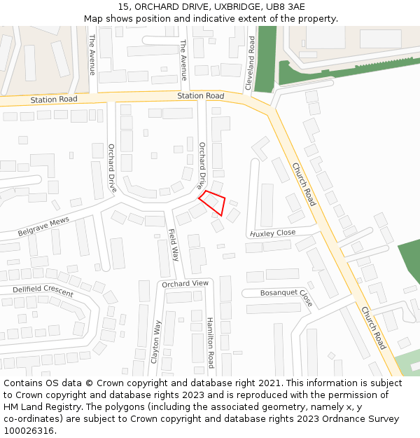 15, ORCHARD DRIVE, UXBRIDGE, UB8 3AE: Location map and indicative extent of plot