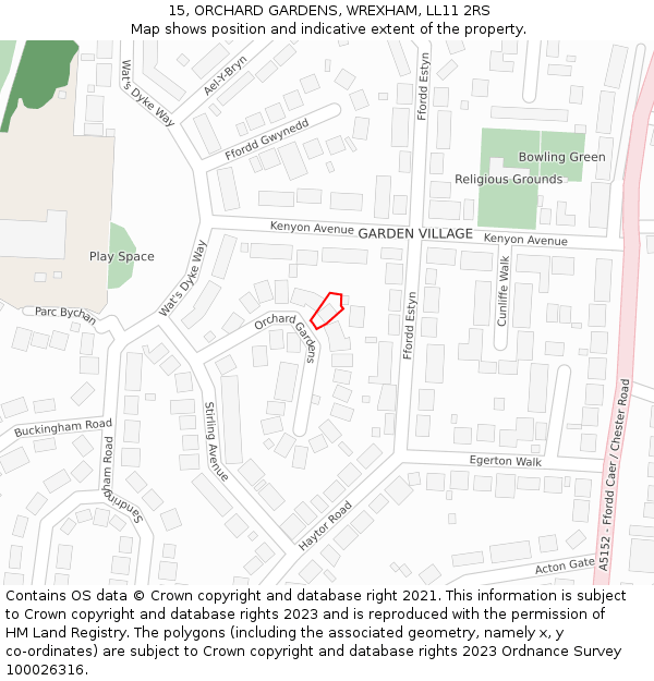 15, ORCHARD GARDENS, WREXHAM, LL11 2RS: Location map and indicative extent of plot