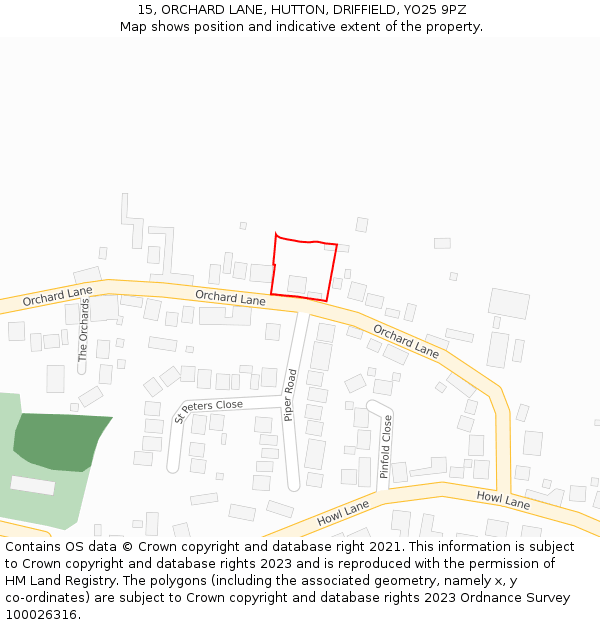 15, ORCHARD LANE, HUTTON, DRIFFIELD, YO25 9PZ: Location map and indicative extent of plot