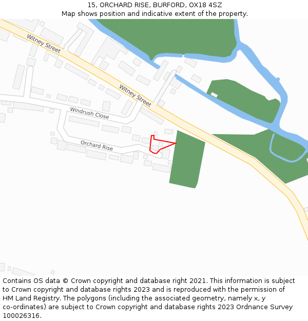 15, ORCHARD RISE, BURFORD, OX18 4SZ: Location map and indicative extent of plot