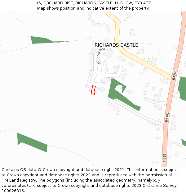 15, ORCHARD RISE, RICHARDS CASTLE, LUDLOW, SY8 4EZ: Location map and indicative extent of plot