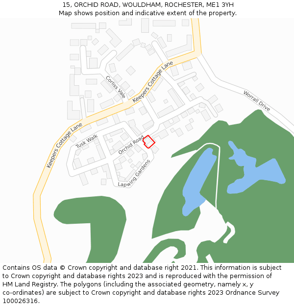 15, ORCHID ROAD, WOULDHAM, ROCHESTER, ME1 3YH: Location map and indicative extent of plot