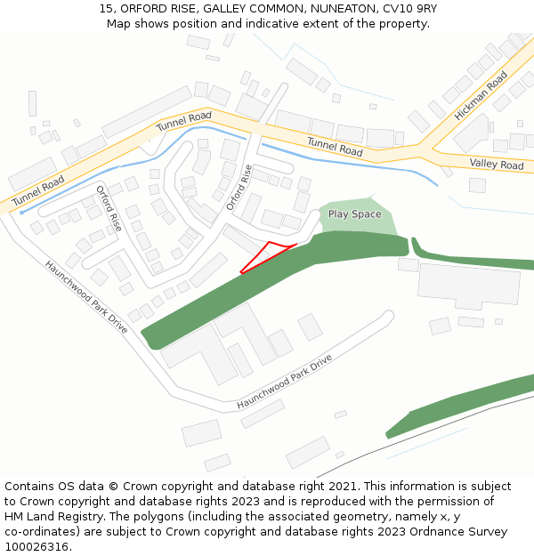 15, ORFORD RISE, GALLEY COMMON, NUNEATON, CV10 9RY: Location map and indicative extent of plot