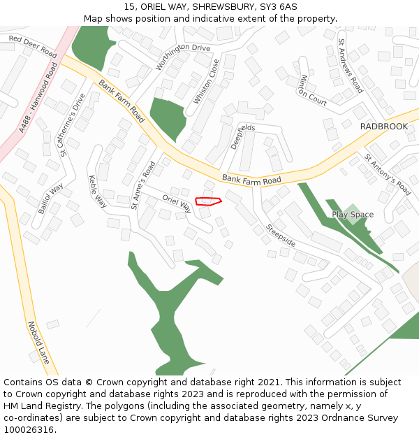 15, ORIEL WAY, SHREWSBURY, SY3 6AS: Location map and indicative extent of plot