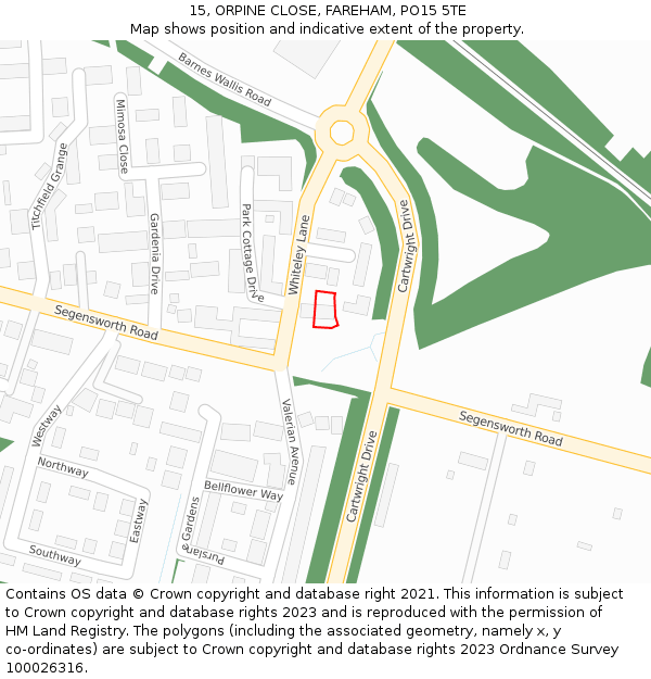 15, ORPINE CLOSE, FAREHAM, PO15 5TE: Location map and indicative extent of plot