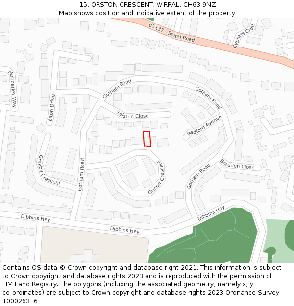 15, ORSTON CRESCENT, WIRRAL, CH63 9NZ: Location map and indicative extent of plot