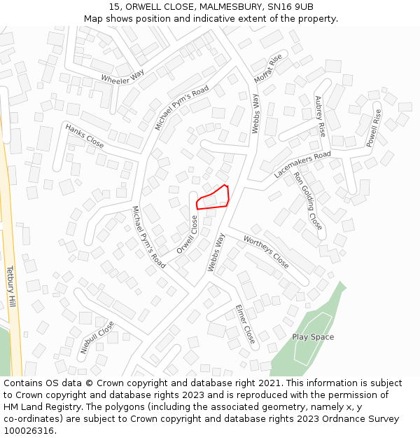 15, ORWELL CLOSE, MALMESBURY, SN16 9UB: Location map and indicative extent of plot