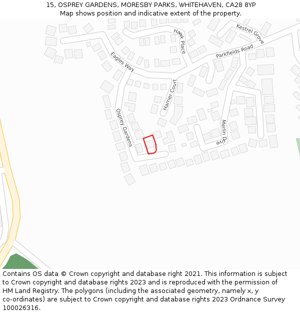 15, OSPREY GARDENS, MORESBY PARKS, WHITEHAVEN, CA28 8YP: Location map and indicative extent of plot