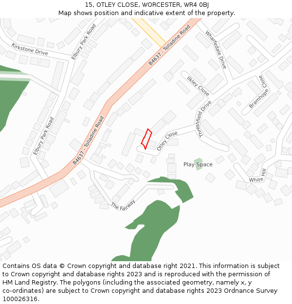 15, OTLEY CLOSE, WORCESTER, WR4 0BJ: Location map and indicative extent of plot