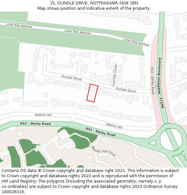 15, OUNDLE DRIVE, NOTTINGHAM, NG8 1BN: Location map and indicative extent of plot
