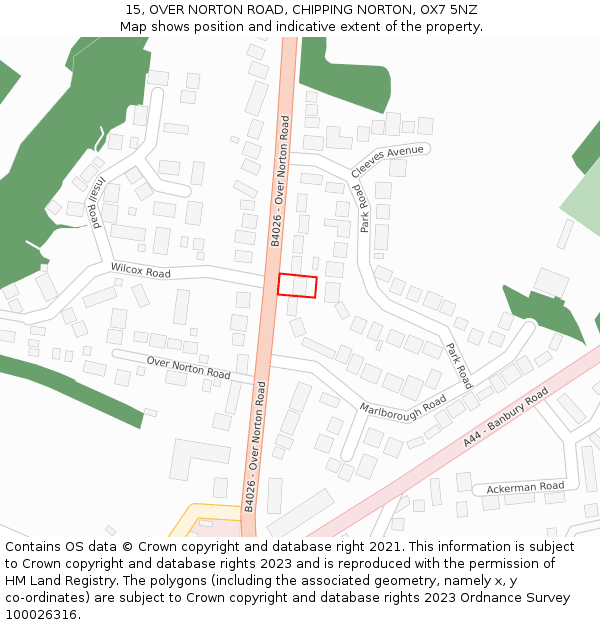 15, OVER NORTON ROAD, CHIPPING NORTON, OX7 5NZ: Location map and indicative extent of plot