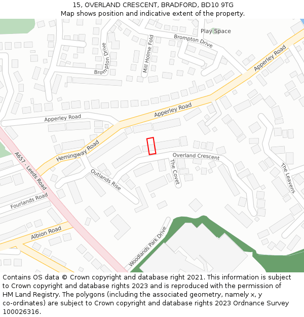 15, OVERLAND CRESCENT, BRADFORD, BD10 9TG: Location map and indicative extent of plot