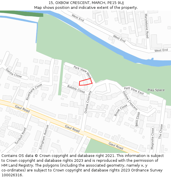 15, OXBOW CRESCENT, MARCH, PE15 9UJ: Location map and indicative extent of plot