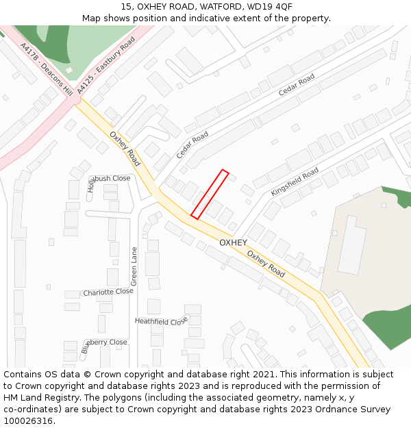 15, OXHEY ROAD, WATFORD, WD19 4QF: Location map and indicative extent of plot