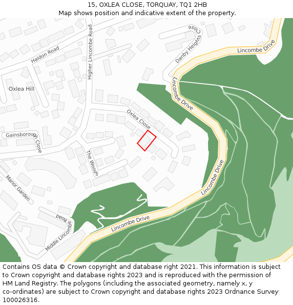 15, OXLEA CLOSE, TORQUAY, TQ1 2HB: Location map and indicative extent of plot