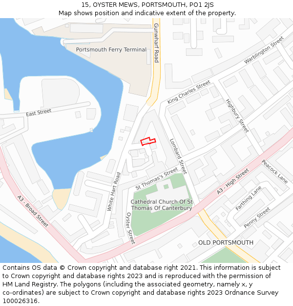 15, OYSTER MEWS, PORTSMOUTH, PO1 2JS: Location map and indicative extent of plot