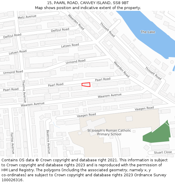 15, PAARL ROAD, CANVEY ISLAND, SS8 9BT: Location map and indicative extent of plot