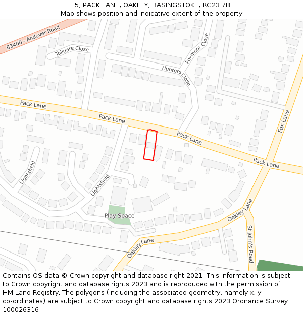 15, PACK LANE, OAKLEY, BASINGSTOKE, RG23 7BE: Location map and indicative extent of plot