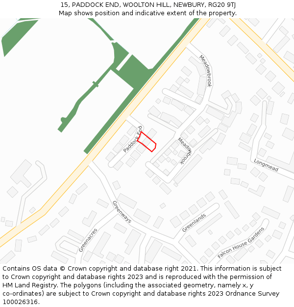 15, PADDOCK END, WOOLTON HILL, NEWBURY, RG20 9TJ: Location map and indicative extent of plot